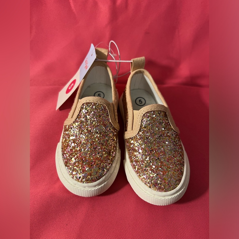 Glittery Gold Kids Slip-On Shoes